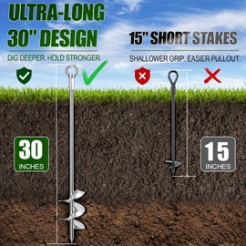 30" Heavy Duty Ground Anchors, 4 Pack Screw-in Earth Anchor Tie Down Kit with American-Style Turnbuckles & 304 Stainless Steel Cable for Mobile Homes, Sheds, Trampolines, Carports