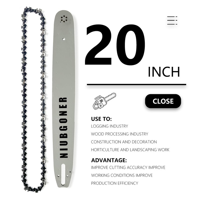 NIUBGONER 20" Chainsaw Guide Bar and Chain,Replacement Chainsaw Guide Bar