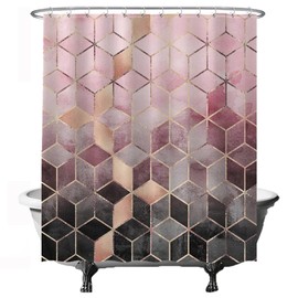 Ulticool Shower Curtain - Marble Ombre Pink Geometry - 180 x 200 cm - Washable - Anti Mould - with 12 Rings