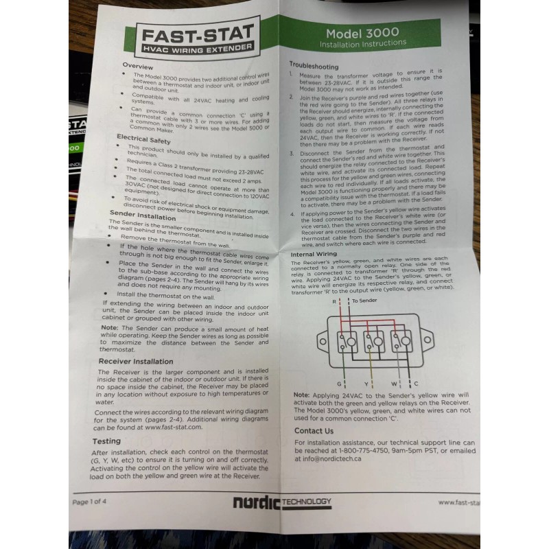 Nordic Technology FAST STAT Model 3000 HVAC Wiring Extender Adds