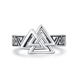 REDSUN Viking Ring Celtic Knot Rings 925 Sterling Silver Trinity Irish Vintage Ring Amulet Oxidized Nordic Viking Symbol Ring for Men Women, Sterling Silver