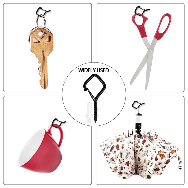 Screw Hooks, 20 Pieces Black Screw Hooks, Ceiling Hooks, Wall