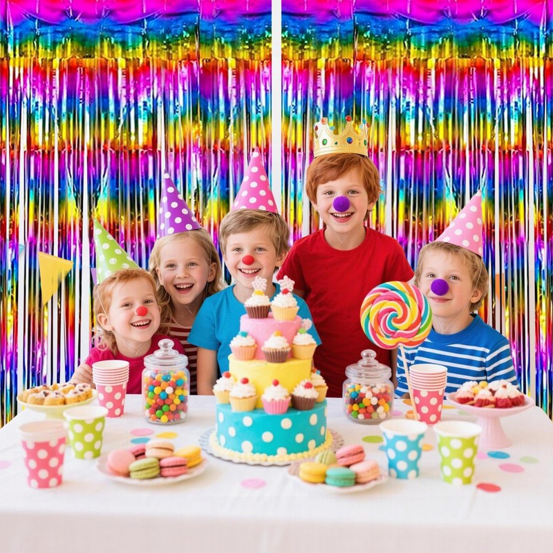 Wqafe 2PCs Rainbow Glitter Tinsel Curtains 3.2x6.5ft Foil Iridescent Curtain