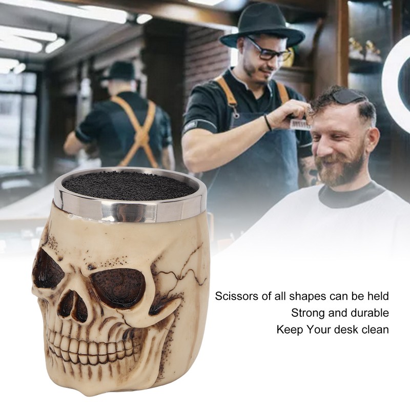 Barber Scissors Holder Skull Shape Stainless Steel Resin Removable Stylish