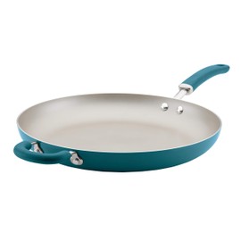 Rachael Ray Create Delicious Skillet with Helper Handle, 14.5-Inch Nonstick Frying Pan, Teal Shimmer