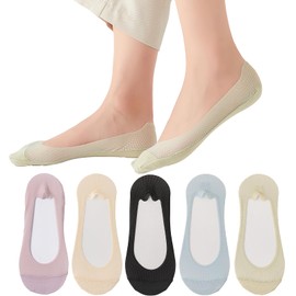 DsHome Women's Socks for Pumps, Ultra Shallow Shoes, Foot Cover, Stylish, Cotton Socks, Summer, Odor Resistant, Breathable, 8.7 - 9.8 inches (22 - 25 cm), Set of 5 Pairs, multicolor
