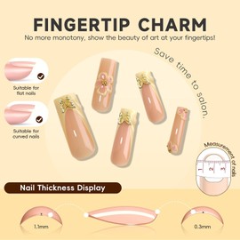 HOSAILY 3D Flower Milky Yellow Summer French Tip Press on Nails Long Square with Embossed Floral Metal Butterfly Charms, 24PcsFull Kit Summer Daisy Design Full Cover Glue on Fake False Nail for women