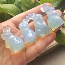 Manekieko Opalite Hand Carved Rabbit Statue, 1.5 Inch Crystals and Healing Stones Animal Figures Gemstone