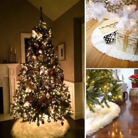 Foryo Christmas Tree Skirts, Faux Fur Large Plush White Round base Mat Xmas Decorations for Your Christmas Tree - Fits Any Size Tree (White-48inch)