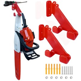 Yampos 2 Packs Chainsaw Holder Wall Mount with Dual Hanging Horizontal Vertical Rubber Coating for Chainsaw Accessories Chain Storage 150LB Capacity Heavy Duty - Red