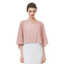 BEAUTELICATE Chiffon Stole Women's Festive Chiffon Scarf Cape Shoulder Scarf with Satin Trim Sleeveless Bolero Cardigan for Wedding Bridal Evening Dress Wedding Dress Summer, Short Style - Dusty Rose