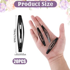 Pack of 20 Metal Hair Clips, 8 cm Hair Clips, Black, Non-Slip Hair Clips, Women, Small, for Hair Accessories, Women, Girls