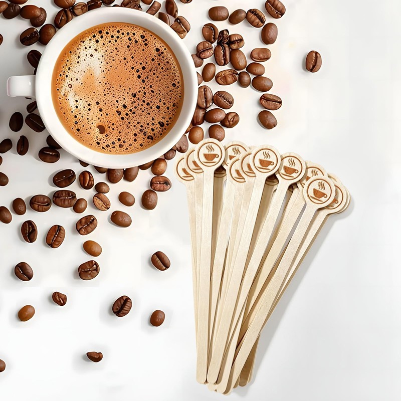 150Pcs Coffee Stirrers Stir Sticks Wooden Beverage Mixer with Round