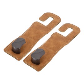 Partuto 2 Pcs Universal Car Seat Headrest Hook for Most Car, SUV, Truck Car Seat Back Organizer Hooks Sturdy Faux Leather Metal Brown 6.3"x1.85"