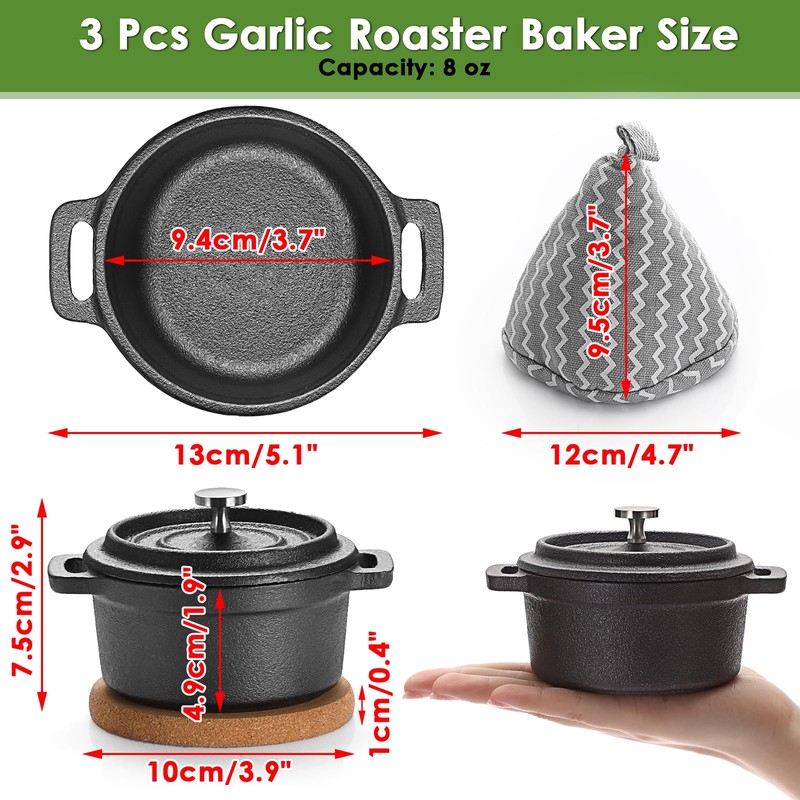 OGANAZI 3 Pcs Mini Cast Iron Dutch Oven Set –