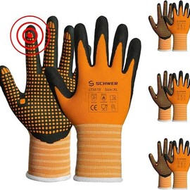 Schwer 12 Pairs LT5619 Work Gloves MicroFoam Nitrile Coated, ANSI A1 Cut Resistant Working Gloves with Grip, Micro Dot Palm, Touchscreen Capable, for Automotive Electronic Assembly, guantes para trabajo:_3 Pairs_Large