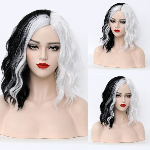 Netgo Black and White Wig Short for Women, Black & White wigs for women Heat Resistant Short Curly Wig for Girls Ladies Cosplay Party Daily Wear Premium Durable (Black and White)