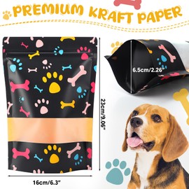 Dunzoom 200 Pcs Paw Dog Treat Bags by Puppy's 6.3" X 9.06" Paw Gift Bags Resealable Stand up Kraft Paper Zip Pouches for Canine Delights, Food-Safe Material(Black)