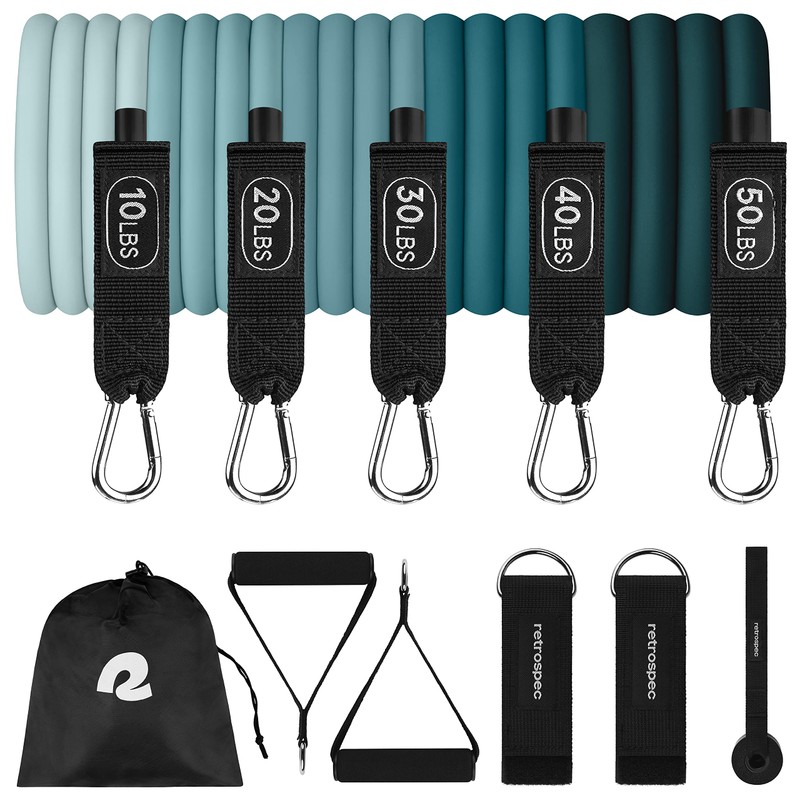Retrospec Train Resistance Bands Set (5pc) Workout Bands w/Handles, Door