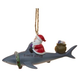 Funny Nautical Christmas Ornament - Santa Riding Shark Santa Jaws