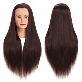 Training Head Traininghead 26"-28" Mannequin Head Hair Styling Training Head Manikin Cosmetology Doll Head Synthetic Fiber Hair Hairdressing Training Model with Clamp Stand