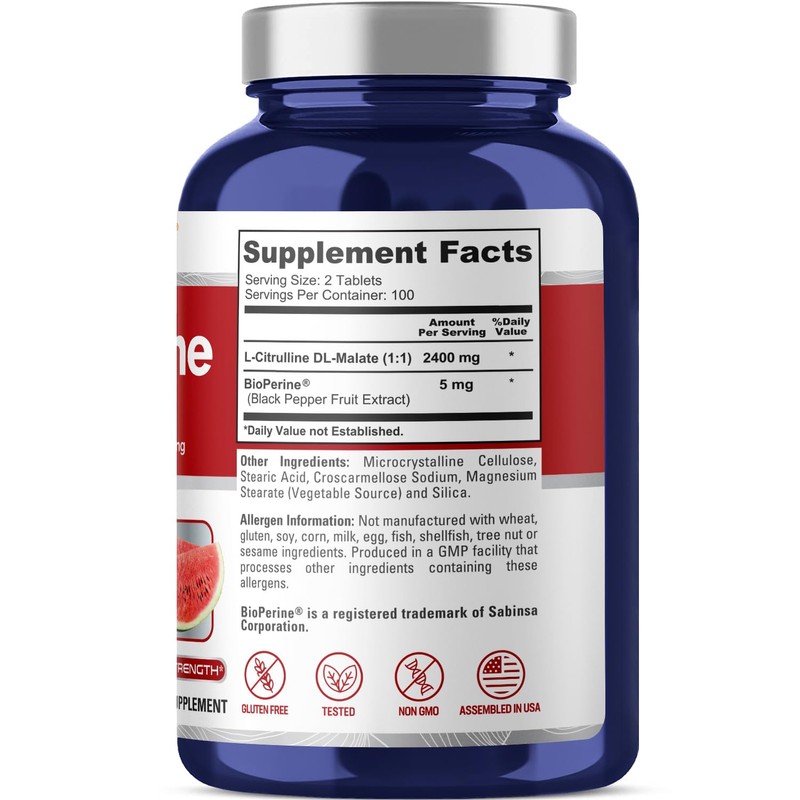 NusaPure L-Citrulline 2,400mg 200 Vegetarian Tablets (Non-GMO, Gluten Free, 100-Day