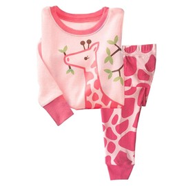 Tkiames girls’ pyjamas with giraffe design, cotton, kids, long sleeve pyjamas 98 104 110 116 122 128 134 140 146 - Grey - 6-7 Years