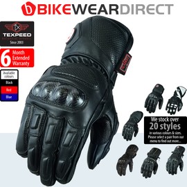 Texpeed Motorcycle Mens Leather Gloves Motorbike Moped ATV Biker Riding With CE Knuckle Armour Protection Black Short - S