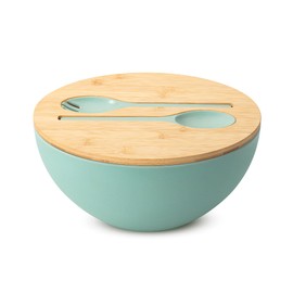 BAMBOO LAND- Extra Large Salad Bowl with Wooden Lid, 11.4 Inch/177 Oz, Mint Green, Bamboo Fiber Salad Bowl with Serving Utensils, Wide Applications