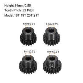 Rebower 4Pcs 32P Steel Pinion Gear Set 18T 19T 20T 21T for 5mm Shaft Hardened Steel Pinion Gear with Screws for RC Motor