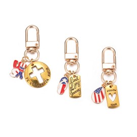 SWJEWEL Cute Mini Keychain 3pcs Set Blue Red White America Flag Heart Cross Shape Small Pendant Key Chain Bag Charm Car Key Ring Purse Backpack Handbag Decoration Accessory for Women duliri3pcs