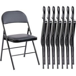 Sweetcrispy Folding Chair 8 Pack, Leather Padded Folding Chairs, Sturdy Metal Foldable Chairs, Easy to Use and Store, Outdoor and Indoor, for Home, Office, Party, Comfy, Black