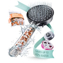 KUNTO Filtered Shower Head – Handheld Shower Head with Different Jet Types – Mineral Shower Head High Pressure Shower Heads for At Home Spa Experience – Elegant Water Saving Shower Head(Modern, Black)