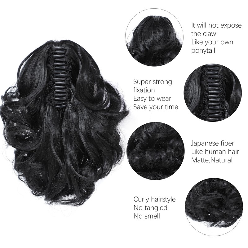 Yamel Ponytail Extension Short Cute Curly Wavy 1B Natural Black