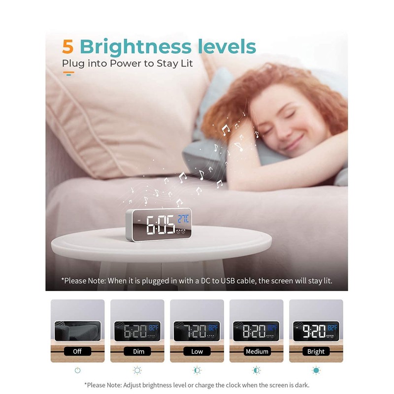 Digital Alarm Clock, with Large Led Temperature Display, Portable Alarm