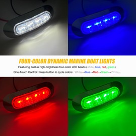 PSEQT 6Pcs 4LED RGBW Boat Courtesy Lights, 4-color 3.8'' Oval Waterproof Marine Interior Deck Transom Stern Navigation Lights for Pontoon Fishing Boat Bass Sailboat Kayak Yacht