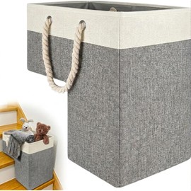 Stair Basket for Carpeted and Wooden Stairs - Foldable Staircase Basket for Stairs with Handle, Step Stairs Storage Basket for Toys, Clothes, Books, Tools, Magazine (Grey, 16" L x 10" W x 16" H)