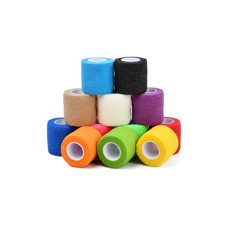 12 Rollos Vendaje Deportivo Autoadhesivo, Cinta Cohesiva Elástica de 5cm
