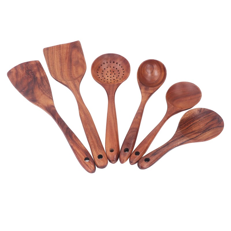 Kitchen Utensils Set Wooden Spatulas Spoons Comfortable Grip Minimaliset Kitchen
