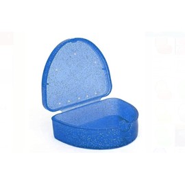Slim Orthodontic Dental Case - Colour & Glitter Choices for Retainers, Bleaching Trays, Dentures & More (Glitter Dark Blue)