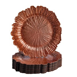 Koyal Wholesale 12 Pack Reef Charger Plates Bulk Plastic Plate Chargers With Floral Reef Design Round Ruffled Rim Dinner Charger Plates For Wedding Party Table Setting Decor (Burnt Orange)