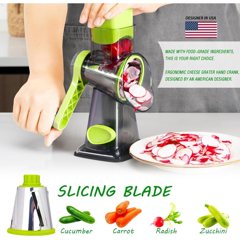 Eleko Meyar Cheese Grater with Handle, Multifunctional Manual Rotary Cheese