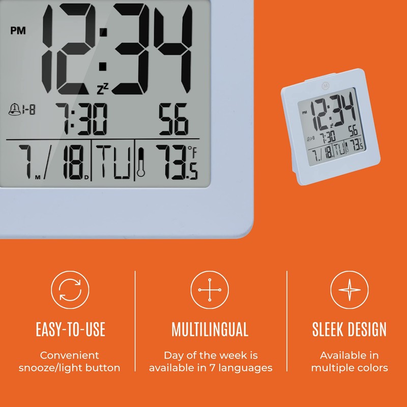 Marathon Digital Desktop Clock, Blue - Easy-to-Read 3.5” Display with