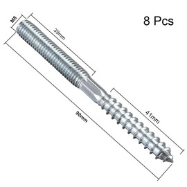 TOP-VIGOR 8Pcs M8x90mm Double Headed Bolts Self Tapping Screw, Double Ended Dowel Screws, Screw Dowels Hanger, Threaded Lag Wood Screws and Machine Bolts for Wood Joint Furniture