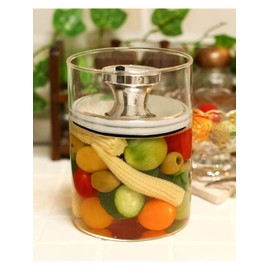 Airtight Glass Canister Storage Container Air Reducer Slim Medium 900cc F9483 Silver