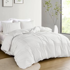 Grid Tufted Duvet Cover Double Size,Pintuck Pinch Pleated Chic Duvet Cover Bedding Set, Includes 1 Duvet Cover & 2 Pillowcases (White, 200x200cm)