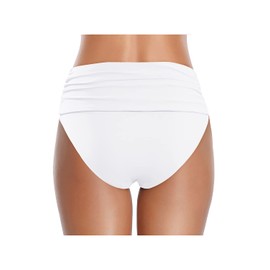 Tempt Me Women's White High Waisted Bikini Bottom Tummy Control Ruched Bathing Suit Swim Bottom M