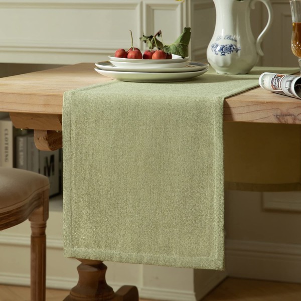 ZeeMart Burlap Style Farmhouse Table Runners 60 Inches Long, Sage