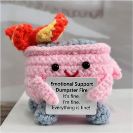 Emotional Support Dumpster- Handmade Crochet Dumpster Fire, Christmas Dumpster Fire Knitting Ornaments with Positive Card,Dumpster with Positive Words for Friends and Family Room Decor