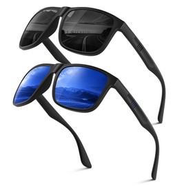 Wrimen Sunglasses Men's Polarised UV400 Blend Protection Fashion Retro Unisex Ultralight Sunglasses Classic Rectangular Outdoor Sports Glasses for Driving Travel Fishing, O-black-dark blue